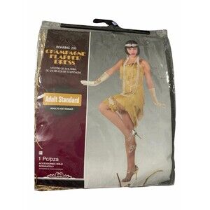 New Adult Standard Roaring 20s Champagne Flapper Dress Costume Size 8